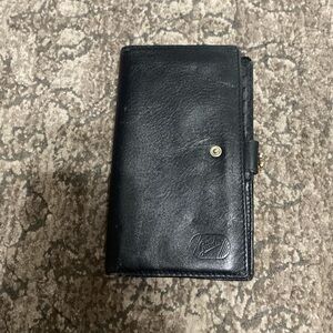 Black Leather Wristlet Clutch - Classic Organizer